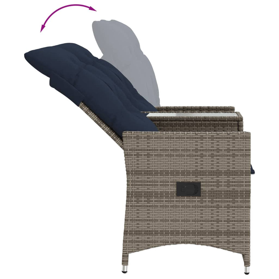 Tuinbank 2-zits verstelbaar met tafel poly rattan grijs