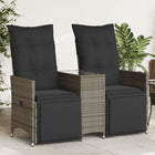 2-Seater Adjustable Garden Bench with Table Poly Rattan Grey
