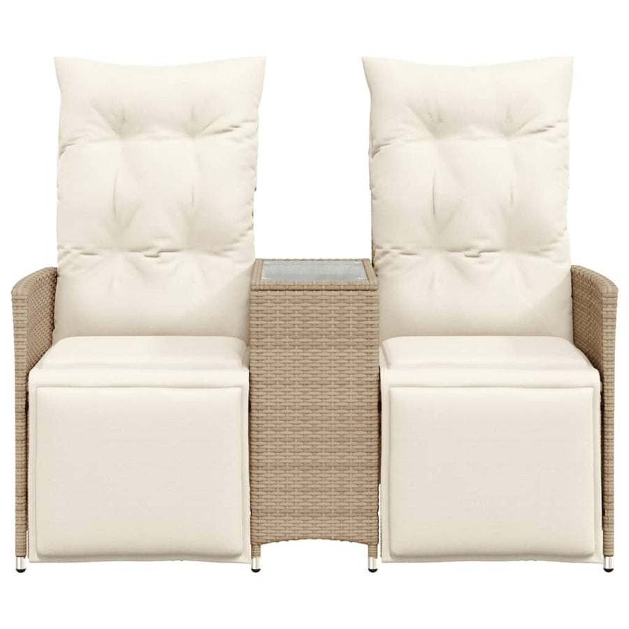 Tuinbank 2-zits verstelbaar met tafel poly rattan beige