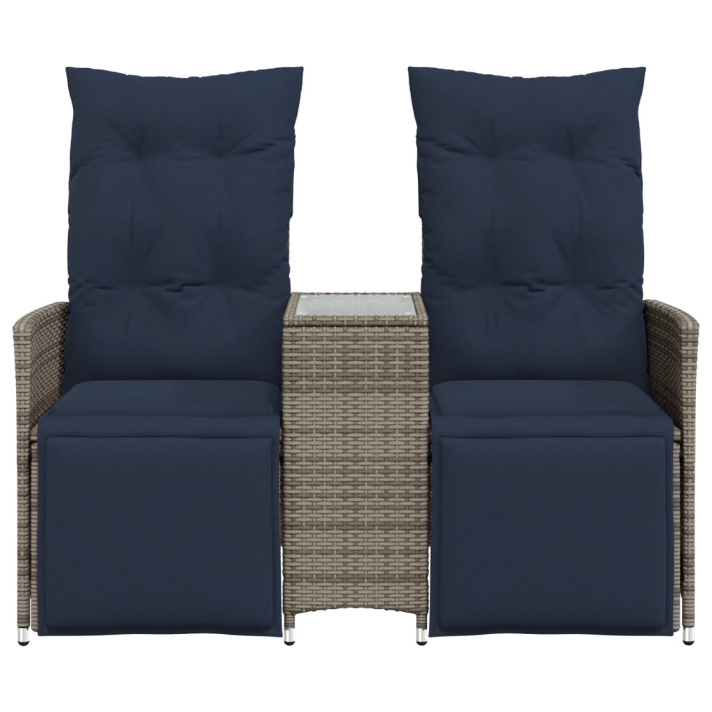 Tuinbank 2-zits verstelbaar met tafel poly rattan grijs