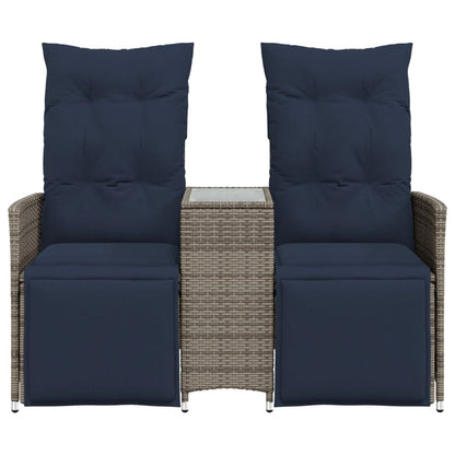 Tuinbank 2-zits verstelbaar met tafel poly rattan grijs