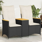 Garden bench 2-seater adjustable with table poly rattan black