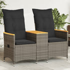 2-Seater Adjustable Garden Bench with Table Poly Rattan Grey