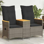 Tuinbank 2-zits poly rattan grijs met tafel