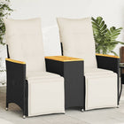 Garden bench 2-seater adjustable with table poly rattan black