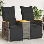 Tuinbank 2-zits poly rattan grijs verstelbaar met tafel