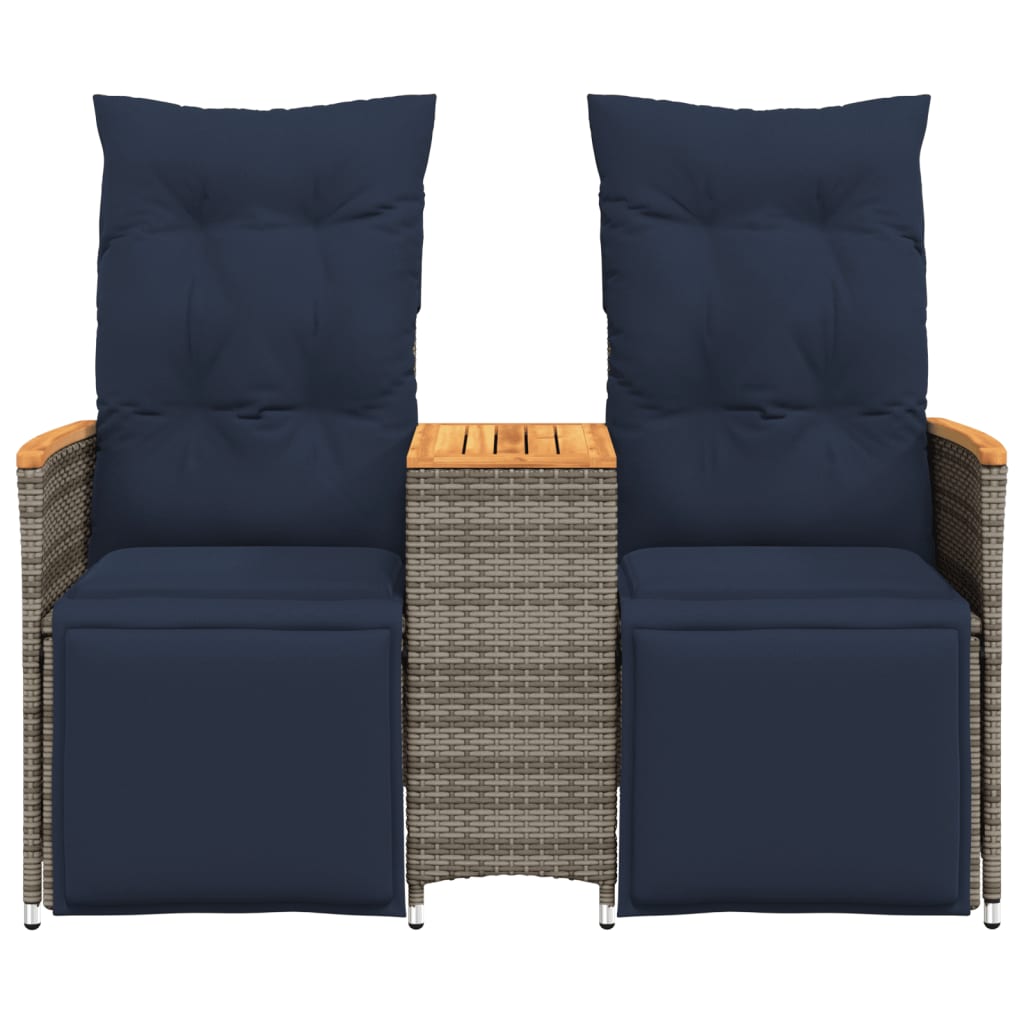 Tuinbank 2-zits verstelbaar met tafel poly rattan grijs