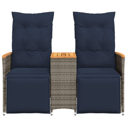 Tuinbank 2-zits verstelbaar met tafel poly rattan grijs