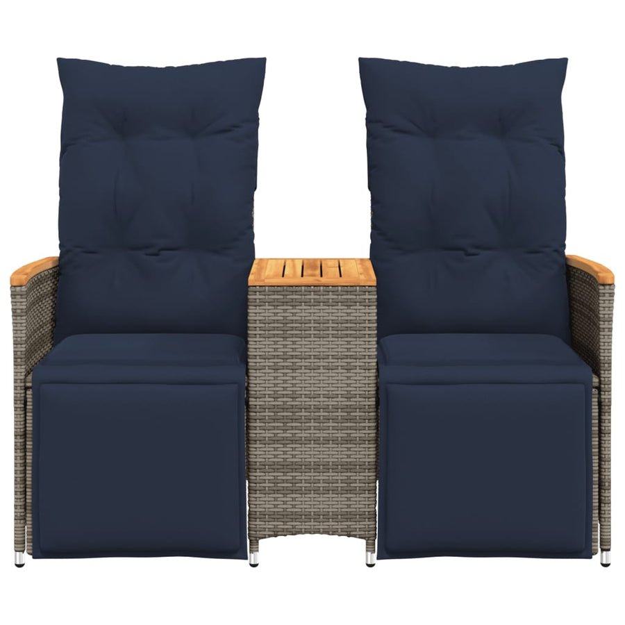 Tuinbank 2-zits verstelbaar met tafel poly rattan grijs