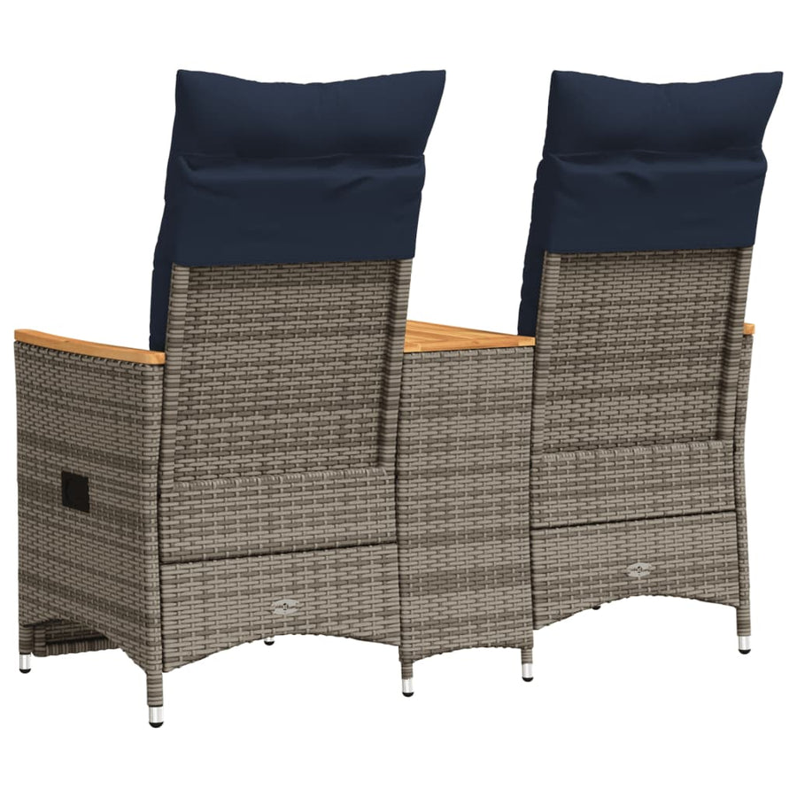 Tuinbank 2-zits verstelbaar met tafel poly rattan grijs