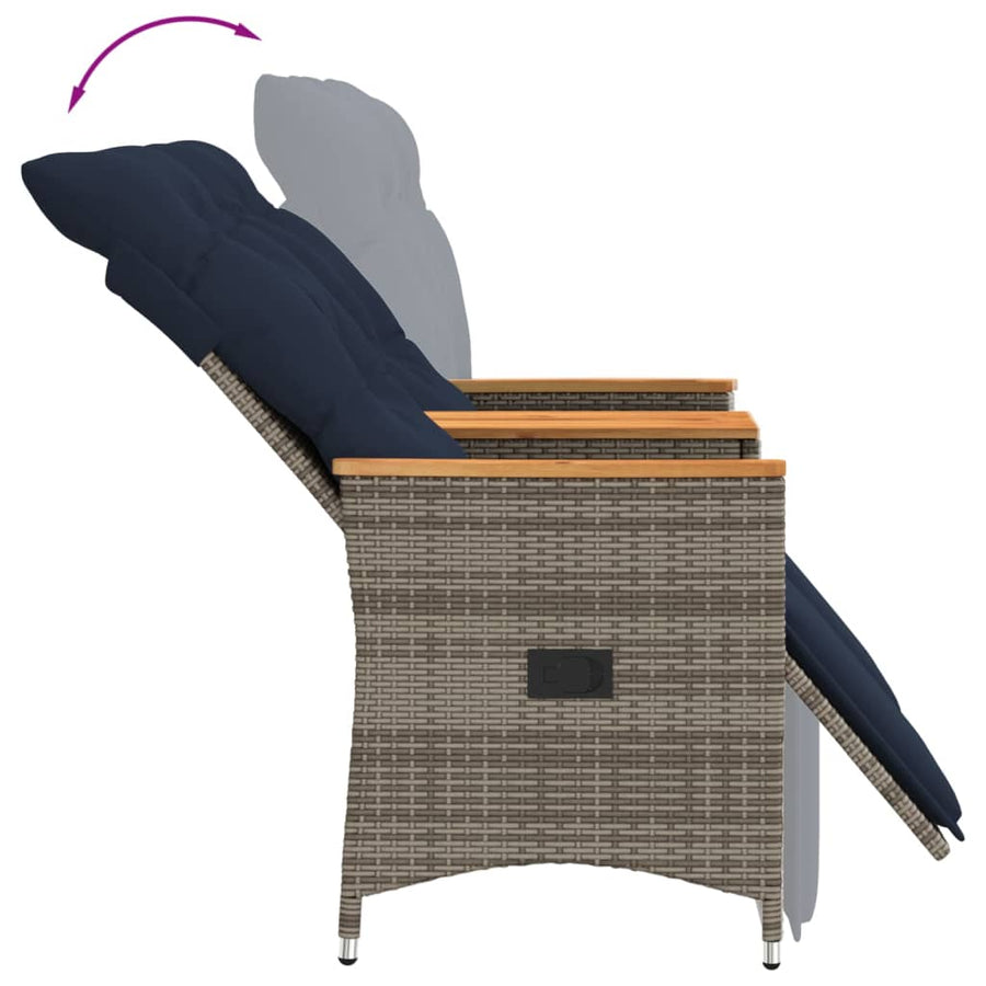Tuinbank 2-zits verstelbaar met tafel poly rattan grijs