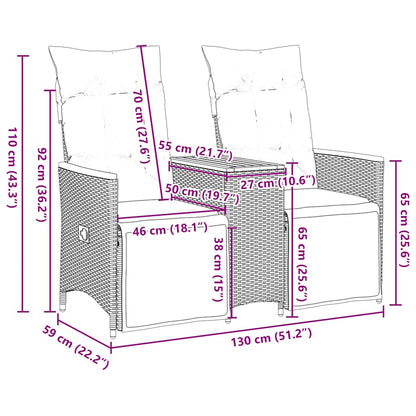 Tuinbank 2-zits verstelbaar met tafel poly rattan grijs