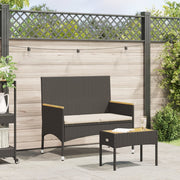 Tuinbank 2-zits poly rattan zwart met tafel en kussens