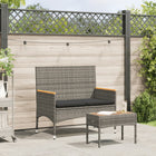 2-seater garden bench with cushions and table poly rattan grey