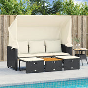 Tuinbank 3-zits poly rattan zwart met luifel