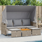 Loungebank 3-zits poly rattan grijs met luifel en voetenbank