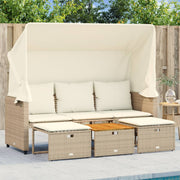 Tuinbank 3-zits poly rattan beige met luifel en voetenbank