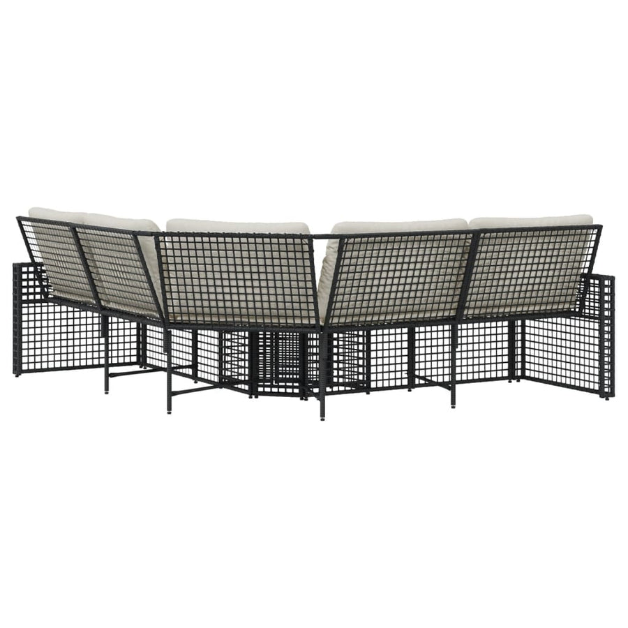 Tuinbank met kussens en voetensteun L-vormig poly rattan zwart