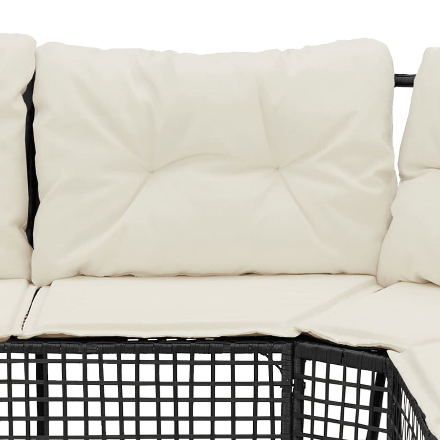 Tuinbank met kussens en voetensteun L-vormig poly rattan zwart