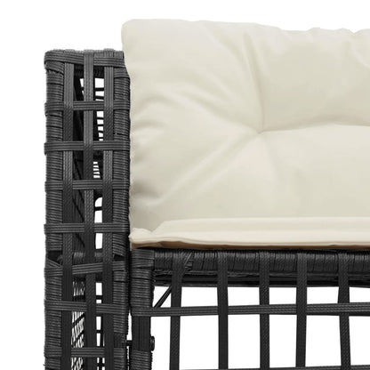 Tuinbank met kussens en voetensteun L-vormig poly rattan zwart