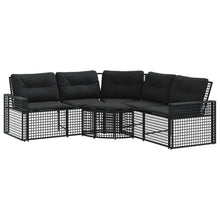 Tuinbank met kussens en voetensteun L-vormig poly rattan zwart