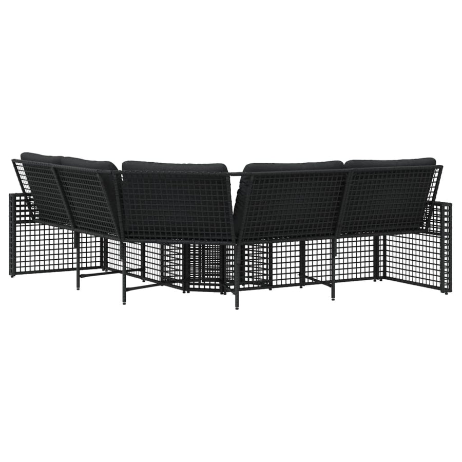 Tuinbank met kussens en voetensteun L-vormig poly rattan zwart