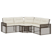 Tuinbank met kussens en voetensteun L-vormig poly rattan bruin
