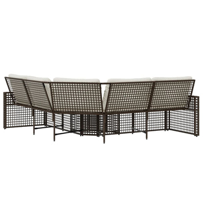 Tuinbank met kussens en voetensteun L-vormig poly rattan bruin