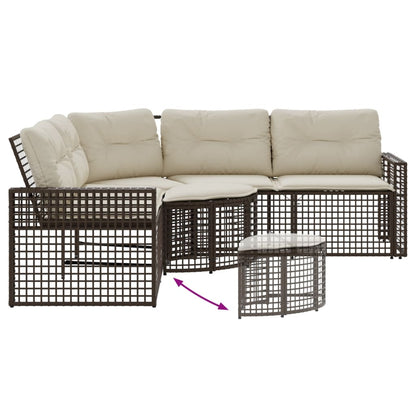 Tuinbank met kussens en voetensteun L-vormig poly rattan bruin