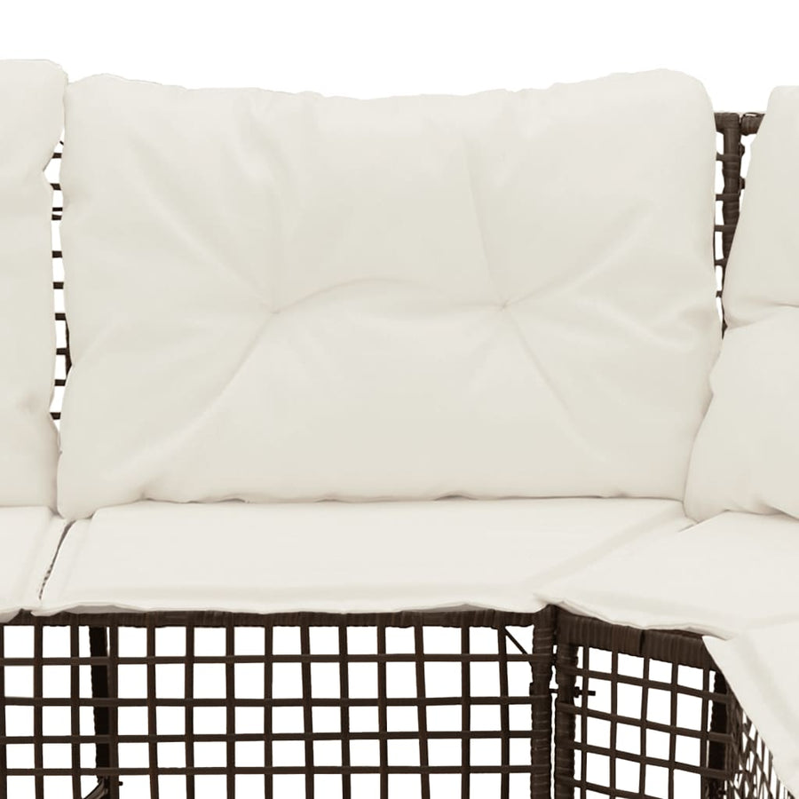 Tuinbank met kussens en voetensteun L-vormig poly rattan bruin
