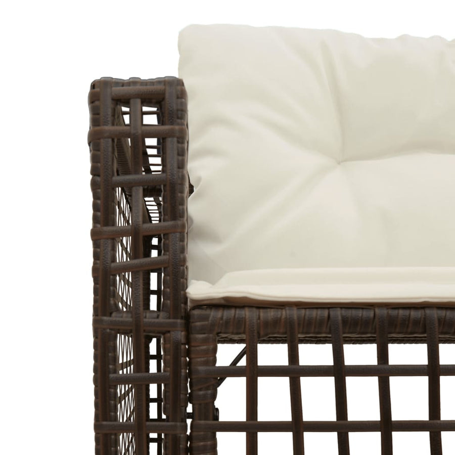 Tuinbank met kussens en voetensteun L-vormig poly rattan bruin
