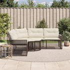 Tuinbank L-vormig poly rattan bruin met kussens