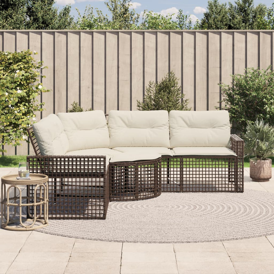 Tuinbank met kussens en voetensteun L-vormig poly rattan bruin