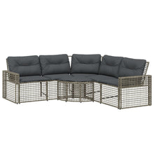 Tuinbank met kussens en voetensteun L-vormig poly rattan grijs