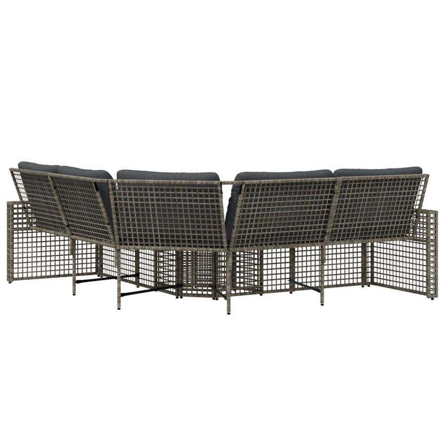 Tuinbank met kussens en voetensteun L-vormig poly rattan grijs