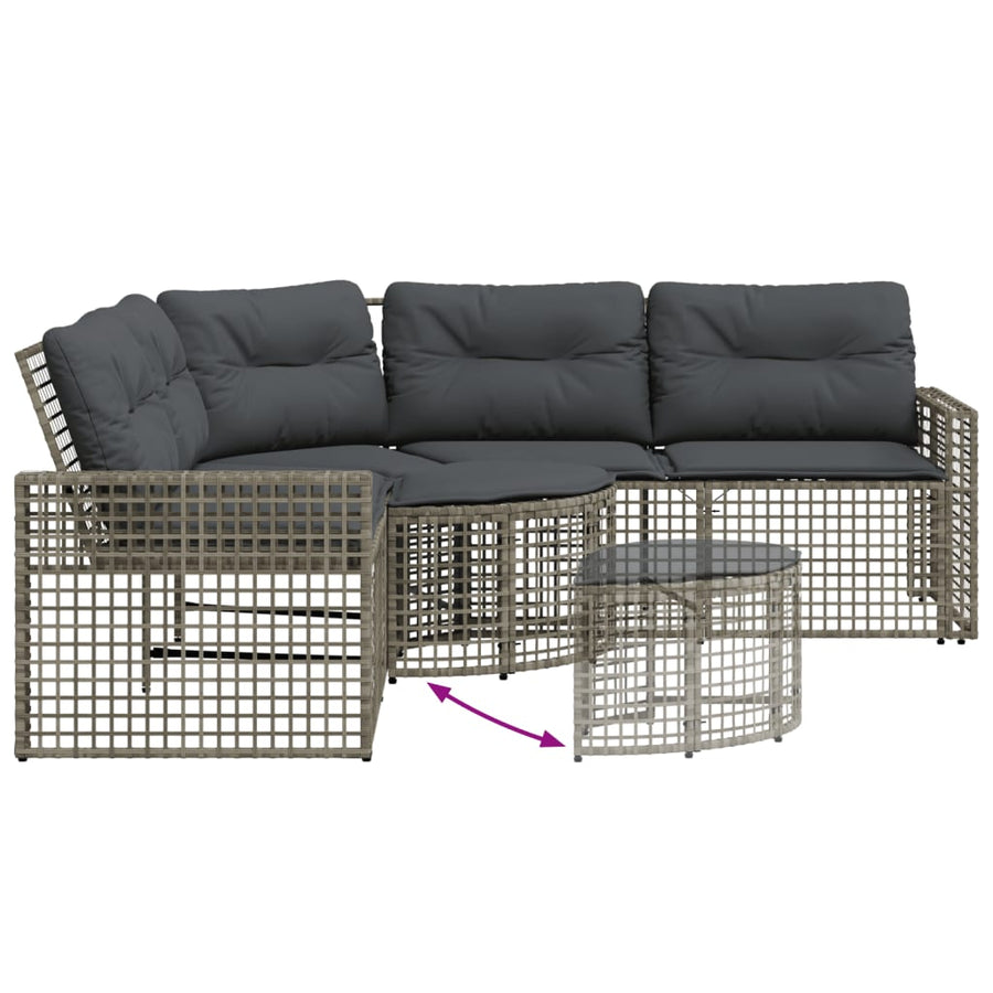 Tuinbank met kussens en voetensteun L-vormig poly rattan grijs