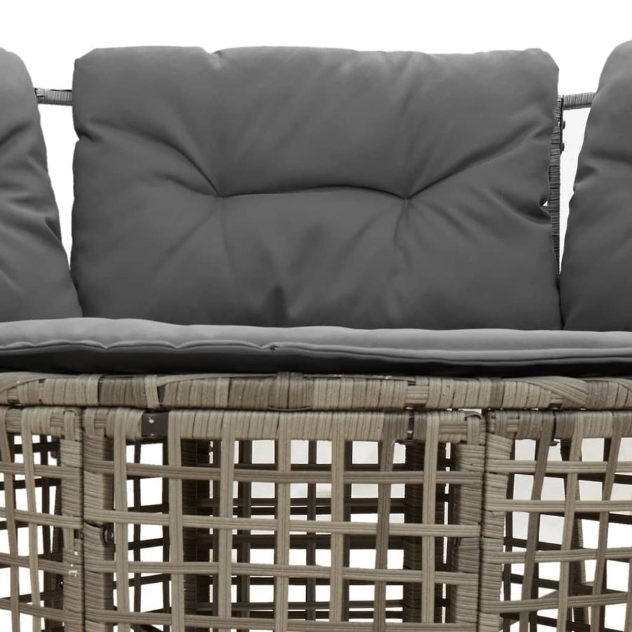 Tuinbank met kussens en voetensteun L-vormig poly rattan grijs