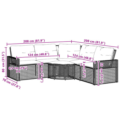 Tuinbank met kussens en voetensteun L-vormig poly rattan grijs