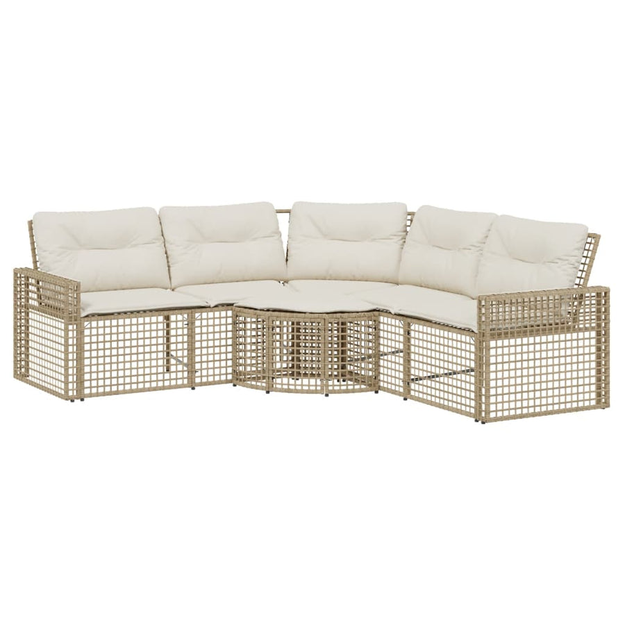 Tuinbank met kussens en voetensteun L-vormig poly rattan beige