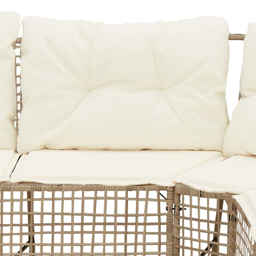 Tuinbank met kussens en voetensteun L-vormig poly rattan beige