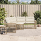 L-vormige tuinbank poly rattan beige met kussens