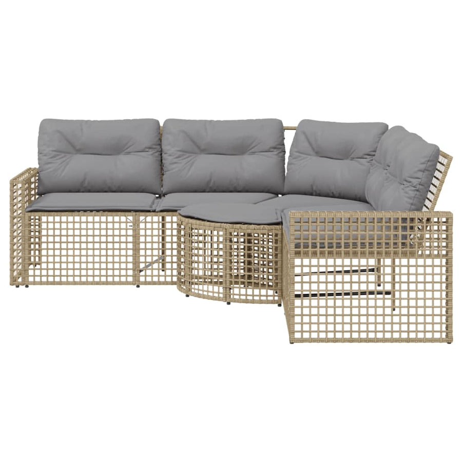 Tuinbank met kussens en voetensteun L-vormig poly rattan beige