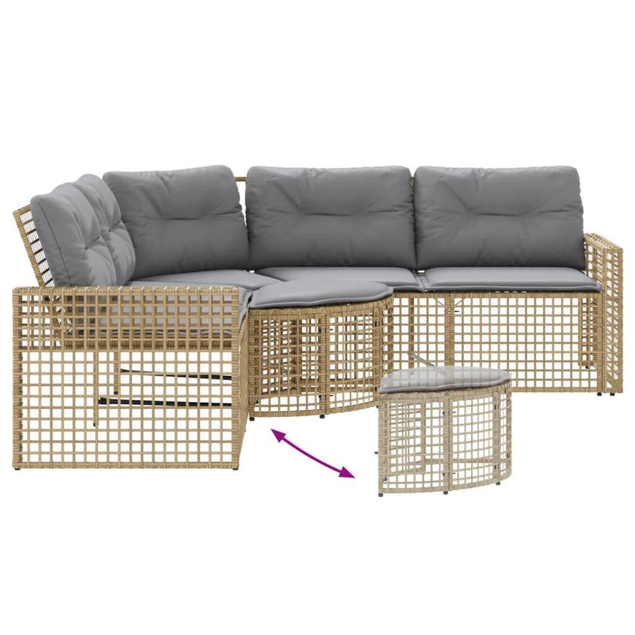 Tuinbank met kussens en voetensteun L-vormig poly rattan beige