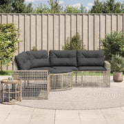 L-vormige tuinbank poly rattan lichtgrijs met kussens en voetensteun