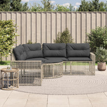 Tuinbank met kussens en voetensteun L-vormig rattan lichtgrijs