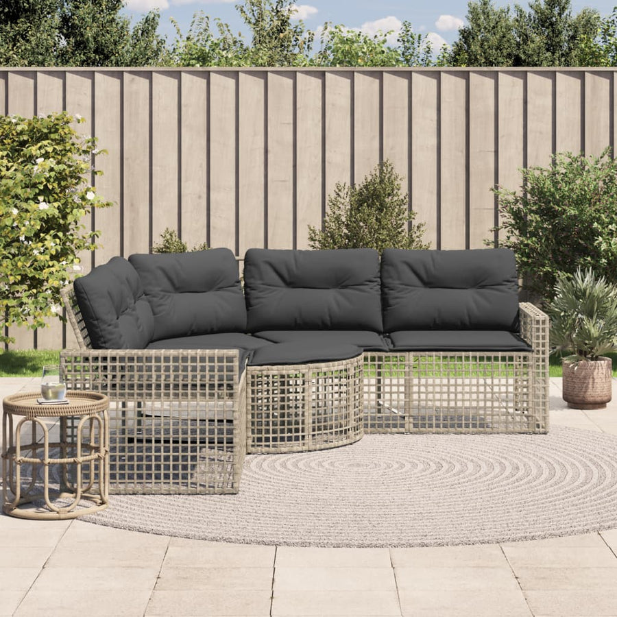 Tuinbank met kussens en voetensteun L-vormig rattan lichtgrijs