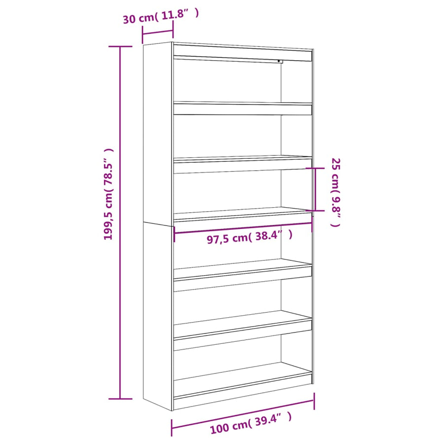 Boekenkast / kamerscherm 100x30x199,5 cm massief grenenhout 100 x 30 x 199.5 cm Bruin