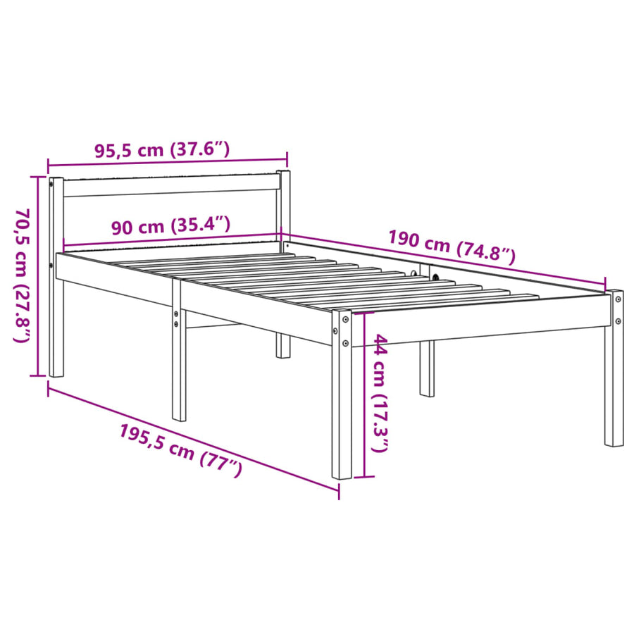 Seniorenbed massief grenenhout wasbruin 90x190 cm