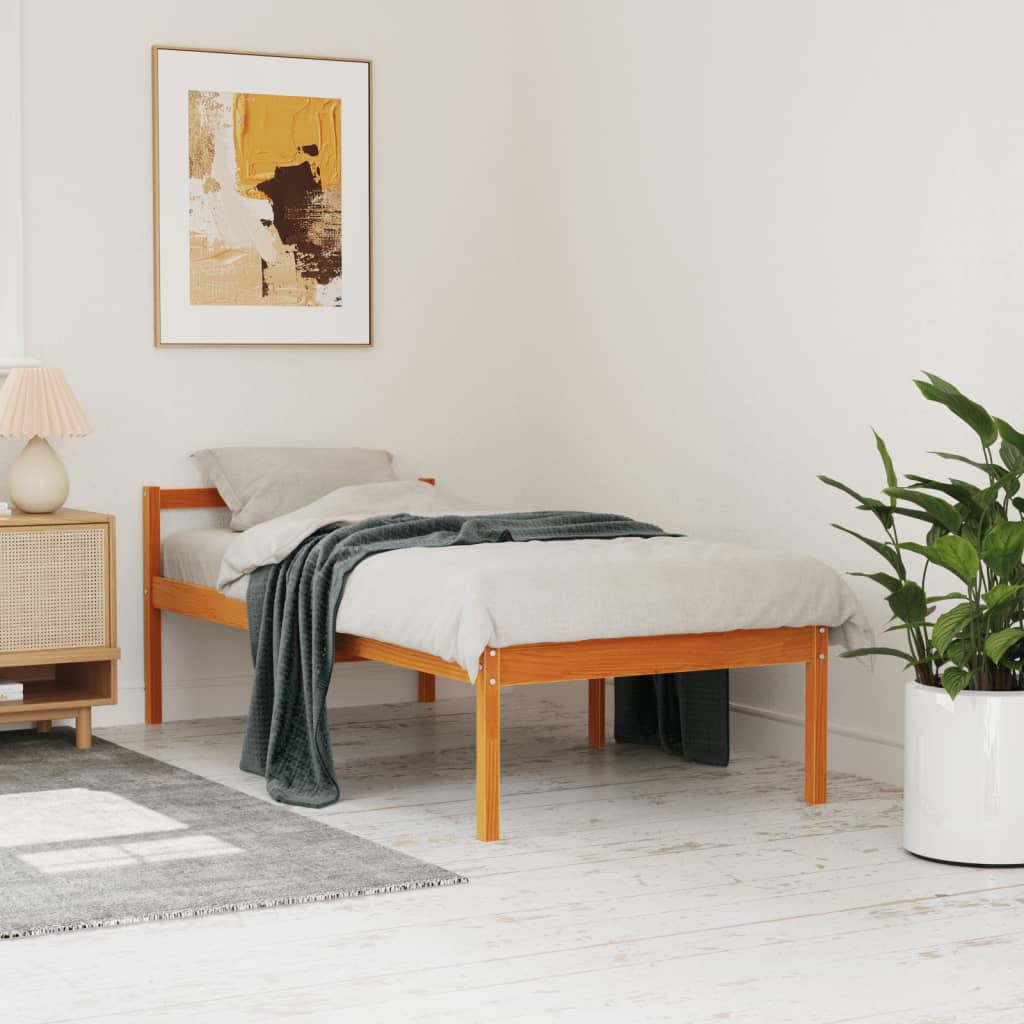 Seniorenbed massief grenenhout wasbruin 90x190 cm
