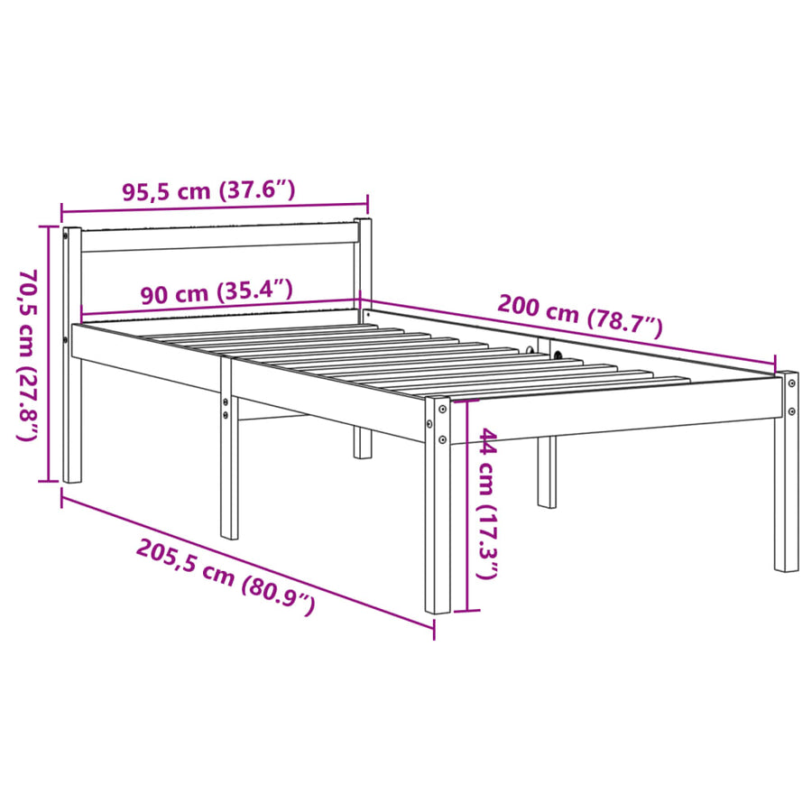 Seniorenbed massief grenenhout wasbruin 90x200 cm